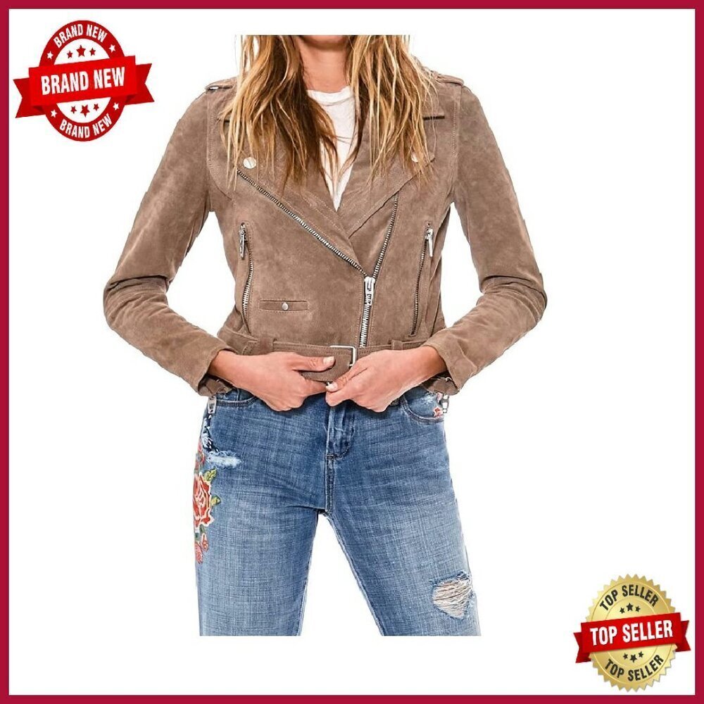 Cropped Suede Leather Motorcycle Jacket, Premium Quality, Adjustable Hem